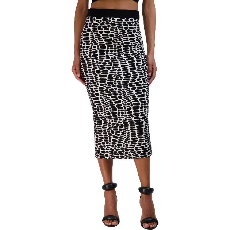 BCBGMAXAZRIA Womens Animal Print Back Slit Pencil Skirt