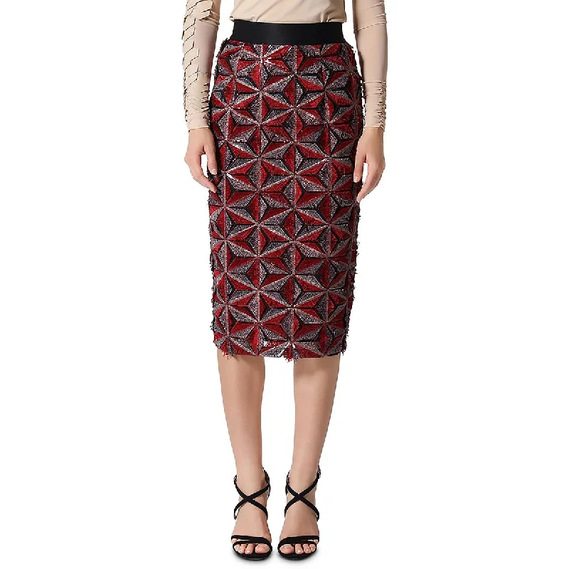 Gracia Womens Textured Sequin Pencil Skirt